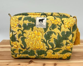 Waterproof Cotton Quilted Wash Bag | Block Printed | Makeup Bag | Waterproof | Toiletry Bag | Cosmetic Bag | Christmas gifts | Travel bag