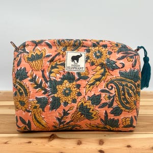 Waterproof Cotton Quilted Wash Bag | Block Printed | Makeup Bag | Waterproof | Toiletry Bag | Cosmetic Bag | Christmas gifts | Travel bag