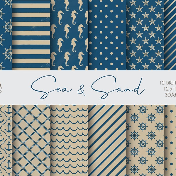 Nautical Digital Paper, Scrapbook Papers, Nautical Backgrounds, Ocean Patterns, Marine Paper, Printable Paper, Commercial Use