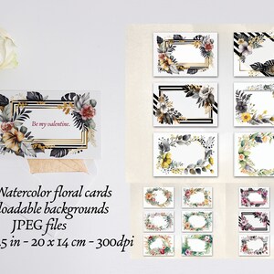 24 cartes florales aquarelles - cadres, modèles, arrière-plans - téléchargement numérique JPEG haute résolution