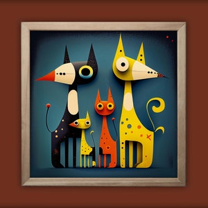Miro Dogs Crazy Family - Illustrazione ad alta risoluzione generata dall'intelligenza artificiale con dettagli dipinti a mano - Digital Wall Art Poster per bambini