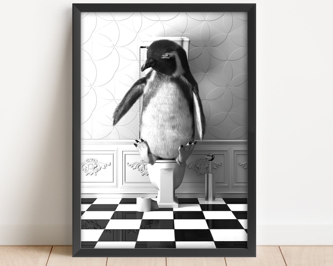Penguins in the Toilet Wall Art, Animal Bathroom Print,penguin Photo