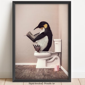 Penguins in Tub Printable Wall Art, penguin Photo, penguin Art, Digital Download, bathroom sign, bathroom print, print animals in the toilet