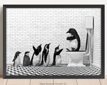 Penguin Art,Bathroom Art Print,Digital Download,animal in Bathtub,penguin art,Digital Download,printable bathroom wall decor print