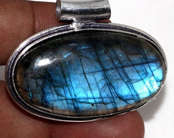 Natural Labradorite Crystal Handmade Pendant Necklace Jewelry For Women