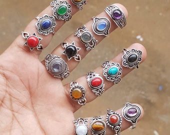 Assorted Crystal Handmade Rings For Women, Wholesale Lot Multi Color Gemstone Ring Jewelry