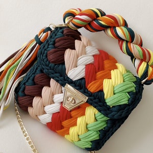 Crochet Luxury Bag, Bag for Women,Multi Color Bag, Crossbody Bag, Women Knit Bag, Crochet Purse, Handmade Bag, Shoulder Bag, Women Handbag