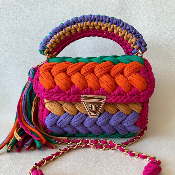 Multicolor Custom Made Bag/Colorful Crochet Bag/Luxury Crochet Bag/Hand Woven Bag/Handmade Women's Bag/Cute Shoulder Bag