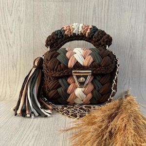 Handmade Crochet Multicolor Shoulder Bag/Hand Woven Bag/Crochet Bag/Knitted Bag/ Crochet Colorful Bag/Luxury Bag/Shoulder Bag/Women&#39;s Bag