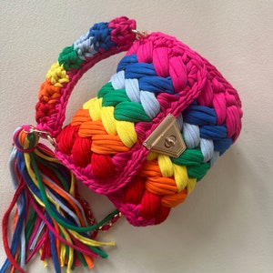 rainbow custom handmade bag\luxury handmade bag design\multicolor shoulder bag\crochet knitted shoulder bag\