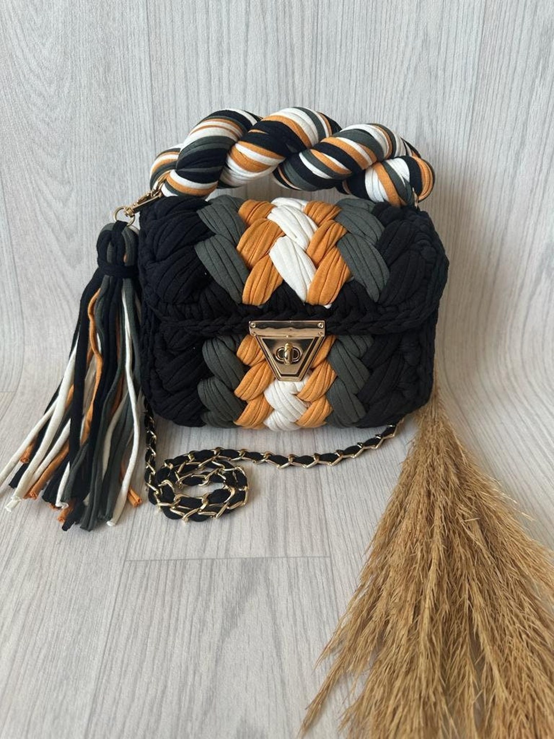 Milticolor Colorblocking Handwoven Leather Satchel Bag