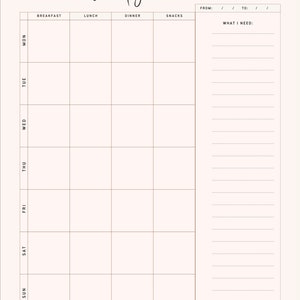 Simple Weekly Meal Planner Printable