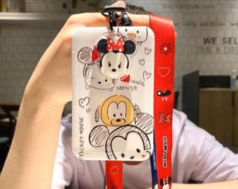 Cute Disney Winnie the Pooh Mickey Minnie Pluto ID Card Holder | Lanyard Badge Holder | Car Keychain | House keychain
