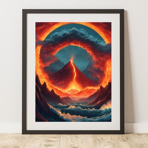 Volcano Wall Art,Volcano Prints,Bold Prints,Volcano Digital Print,Bright Wall Art,AI Art,Colourful Decor, AI Wall Art