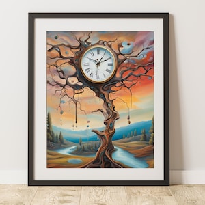 Impresión de arte surrealista, impresión retro, impresión de reloj, arte de pared moderno, impresiones surrealistas, arte de pared de moda, impresiones digitales, arte de pared imprimible