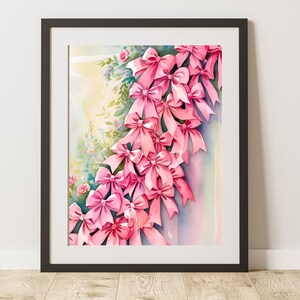 Coquette Wall Art, Coquette Room Decor, Girly Prints,Pink Bow Print, Preppy Room Decor, Feminine Poster, Pink Bow Wall Art, AI Art