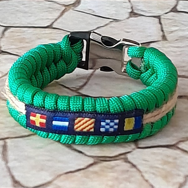 Valentine's day gift Green Custom size men Jewelry,Nautical Flag bracelet,Sailing ,Maritime Accessory, ,Minimalist  Cord Paracord bracelet