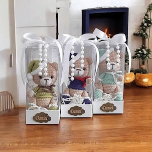 Bomboniere personalizzate per baby shower, battesimo o primo compleanno, orsacchiotto di peluche fatto a mano
