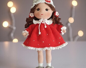 Handmade Red Dress Knit Doll | Removable Outfit