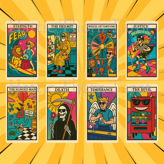 Kitsch Pop Tarot • 78 Card Deck • Retro Nostalgia • Neon Bright