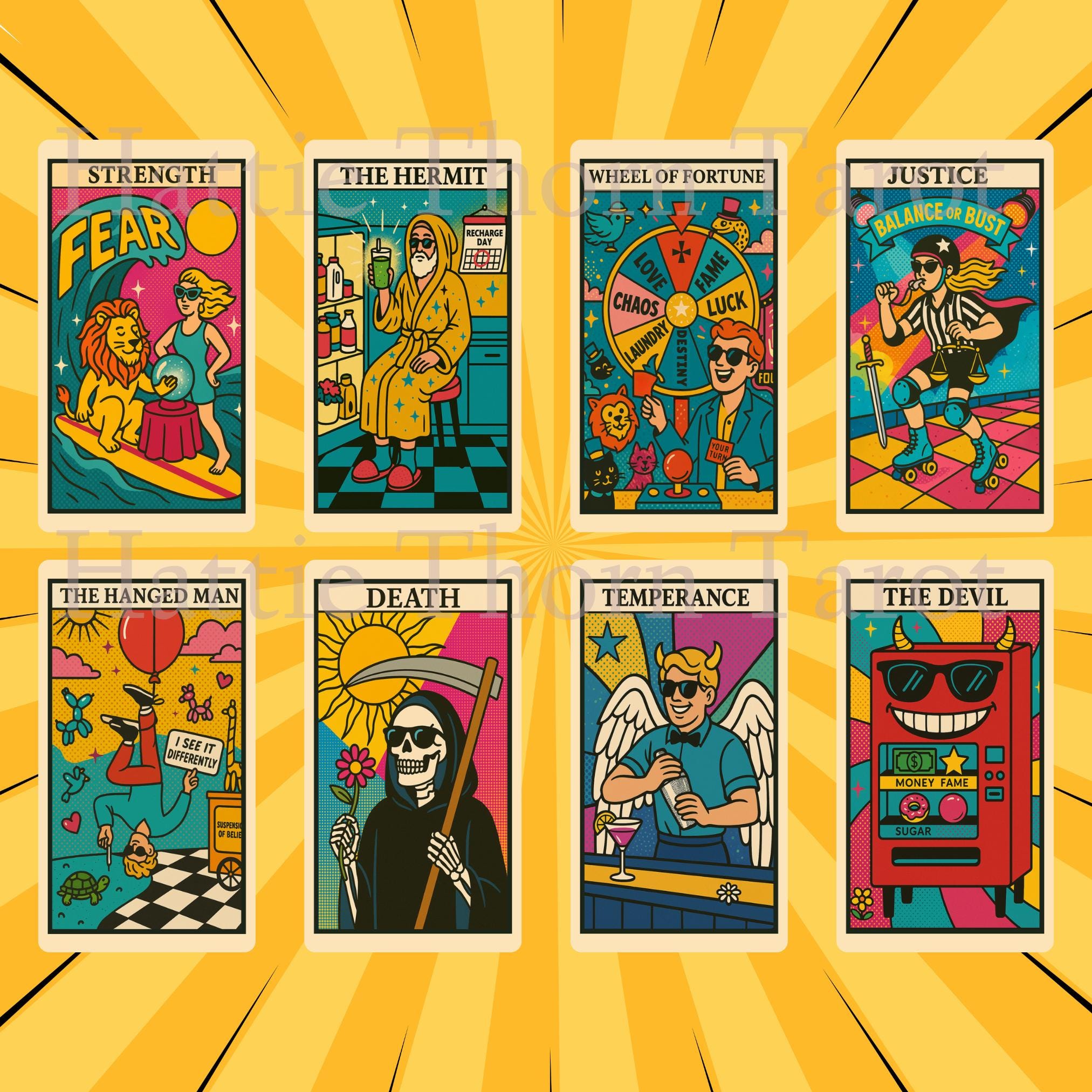 Kitsch Pop Tarot • 78 Card Deck • Retro Nostalgia • Neon Bright
