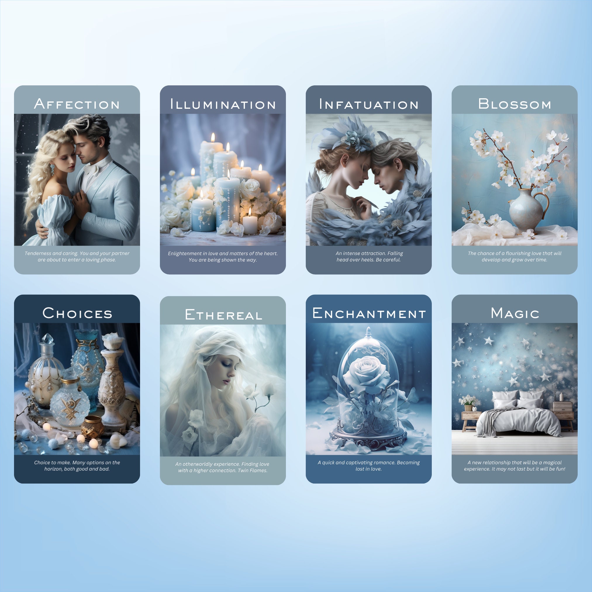 True Blue Romance and Love Oracle by Hattie Thorn 50 Card Deck Now with Printed Tuck Box