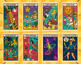 Kitsch Pop Tarot • 78 Card Deck • Retro Nostalgia • Neon Bright