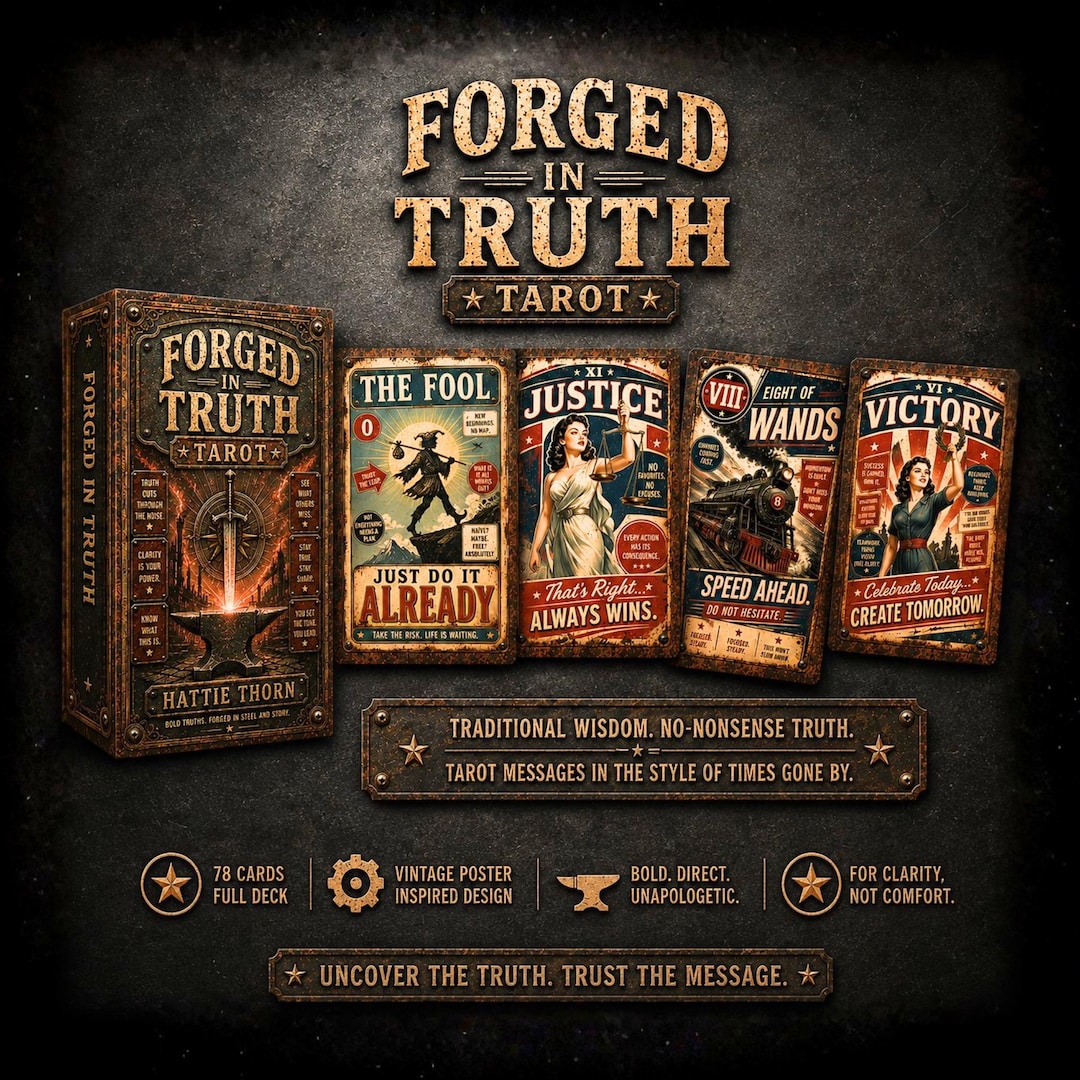 Forged in Truth Tarot • 78-card Deck • Vintage Metal Poster Tarot