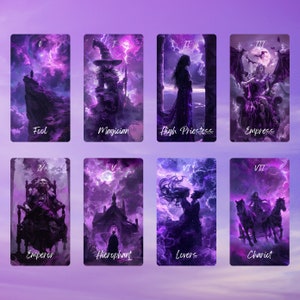 Tarot de la sorcière cosmique par Hattie Thorn. Jeu de 78 cartes au design original basé sur Rider Waite, y compris la boîte de rangement Cosmic Witch