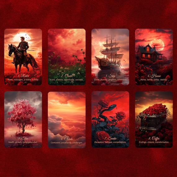 Scarlet Rose Lenormand • 45 Expanded Cards • Vintage Romance