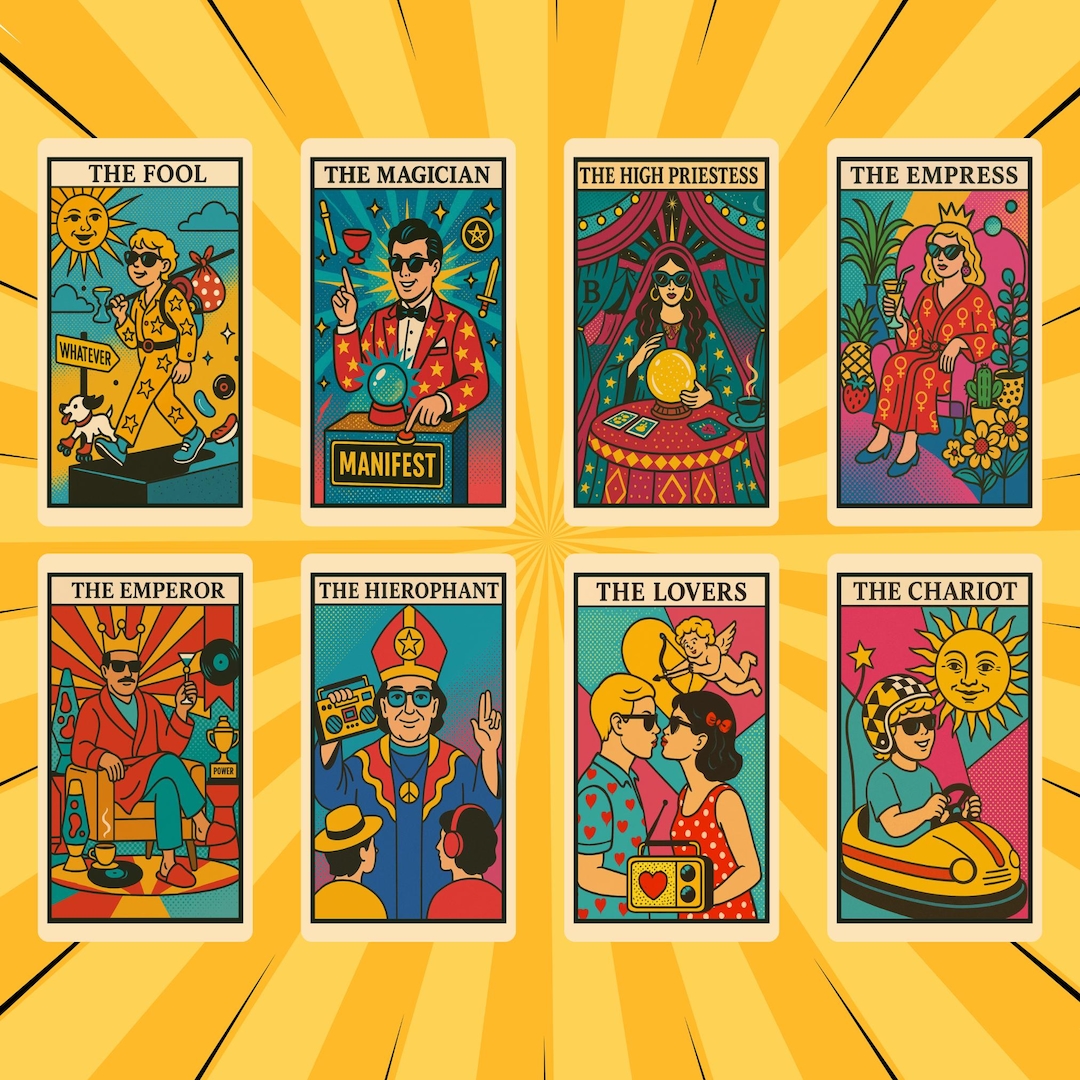 Kitsch Pop Tarot • 78 Card Deck • Retro Nostalgia • Neon Bright