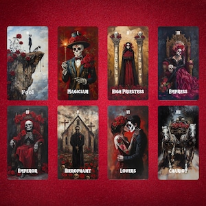 Tarot Memento Mori de Hattie Thorn. Jeu de 78 cartes au design original basé sur Rider Waite, y compris la boîte Memento Mori Tuck
