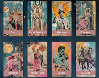 Tarocchi Magic Mosaic • Mazzo da 78 carte • Stile retrò collage celeste • Tarocchi indipendenti di Hattie Thorn
