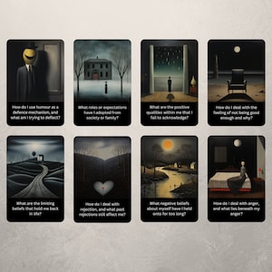 The Dark Mirror Shadow Work Cards by Hattie Thorn. Original Design 50 Card Deck including Plain Tuck Box