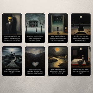 The Dark Mirror Shadow Work Cards by Hattie Thorn. Original Design 50 Card Deck including Plain Tuck Box