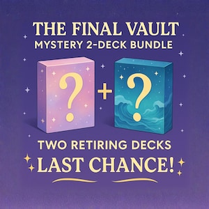 May include: Illustration of two mystery deck boxes with question marks. One box is pink with stars, the other is blue with waves. Text reads "THE FINAL VAULT MYSTERY 2-DECK BUNDLE" and "TWO RETIRING DECKS LAST CHANCE!"