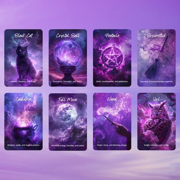 Cosmic Witch Oracle • 45 Card Deck • Celestial Purple Magic • Silver Metallic Ink • Hattie Thorn