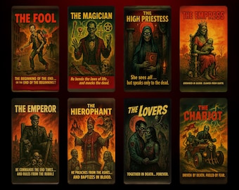 Deck der Untoten • Zombie Tarot im B-Movie Stil • 78 Karten • Hattie Thorn Indie Deck