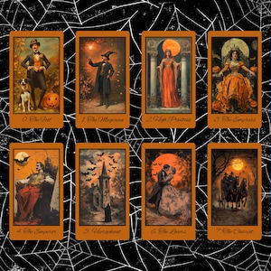 Halloween Yesteryear di Hattie Thorn. Mazzo di carte da 78 carte dal design originale basato su Rider Waite, inclusa la scatola Halloween Yesteryear Tuck