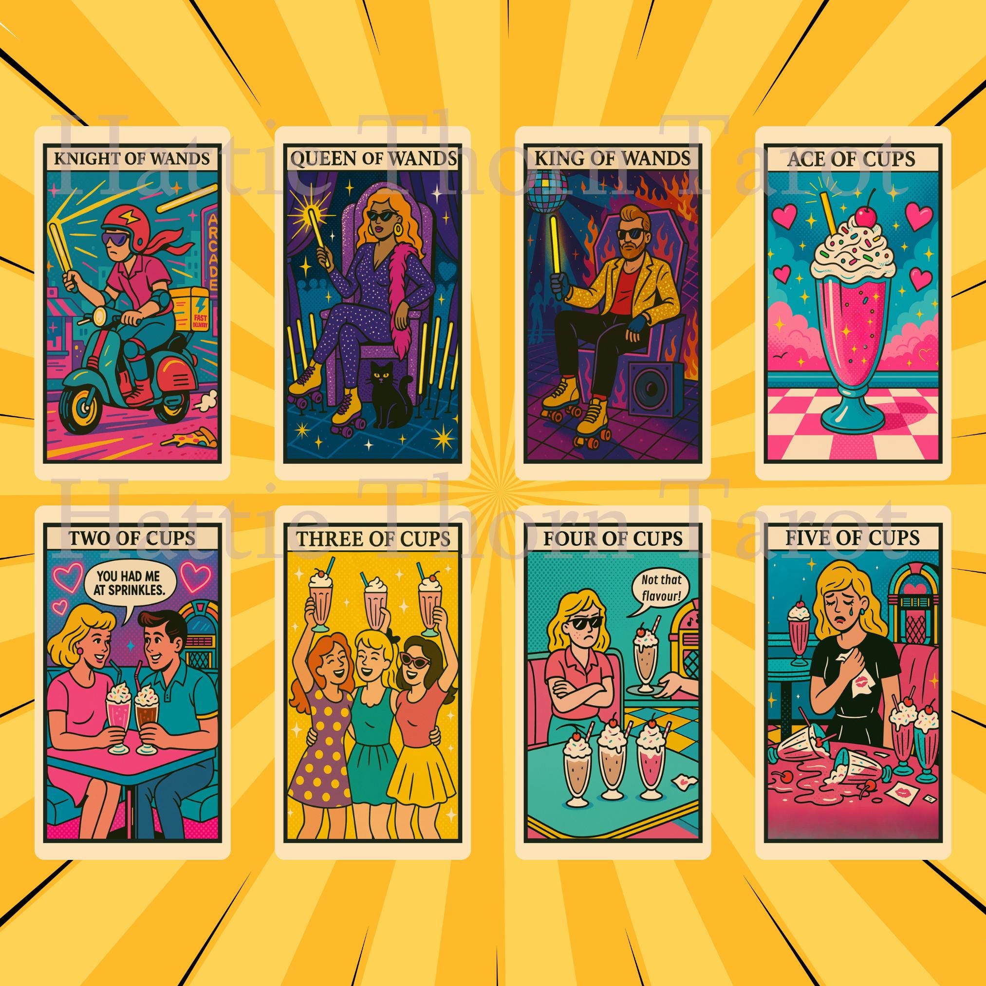Kitsch Pop Tarot • 78 Card Deck • Retro Nostalgia • Neon Bright