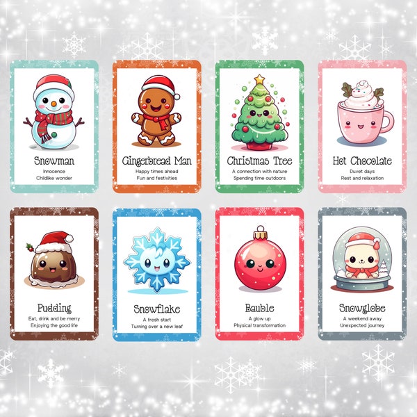 Cute Kawaii Christmas Oracle by Hattie Thorn. Original Design 50 Card Deck including Plain Tuck Box