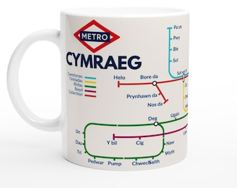 WELSH METRO MUG | Learn Welsh Vocabulary | Welsh Language Gift | Coffee Mug for Welsh Learners