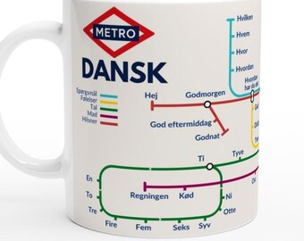 DANISH METRO MUG | Learn Danish Vocabulary | Danish Language Gift | Coffee Mug for Danish Learners