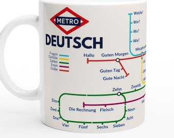 GERMAN METRO MUG | Learn German Vocabulary | Language Learning Gift | German Teacher Gift | Coffee Mug for German Learners