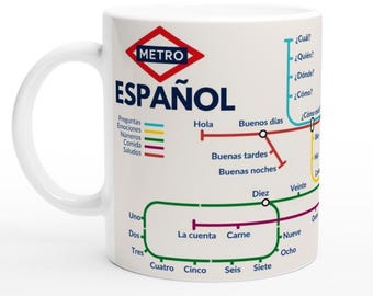 SPANISH METRO MUG | Learn Spanish Vocabulary | Language Learning Gift | Spanish Teacher Gift | Coffee Mug for Spanish Learners