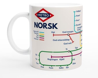 NORWEGIAN METRO MUG | Learn Norsk Vocabulary | Language Learning Gift | Norwegian Teacher Gift | Coffee Mug for Norwegian Learners