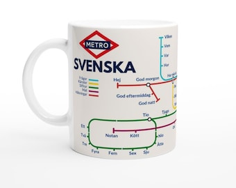SWEDISH METRO MUG | Learn Svenska Vocabulary | Swedish Language Gift | Coffee Mug for Swedish Learners