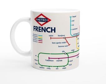 FRENCH METRO MUG | Learn French Vocabulary | French Language Gift | Coffee Mug for French Learners