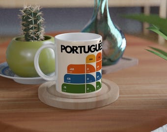 Portuguese Verb Conjugation Mug – Present Tense Regular Verbs (AR ER IR) – Learn Portuguese Grammar – Stylish Language Learning Gift