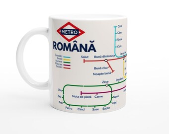 ROMANIAN METRO MUG | Learn Romanian Vocabulary | Romanian Language Gift | Coffee Mug for Romanian Learners
